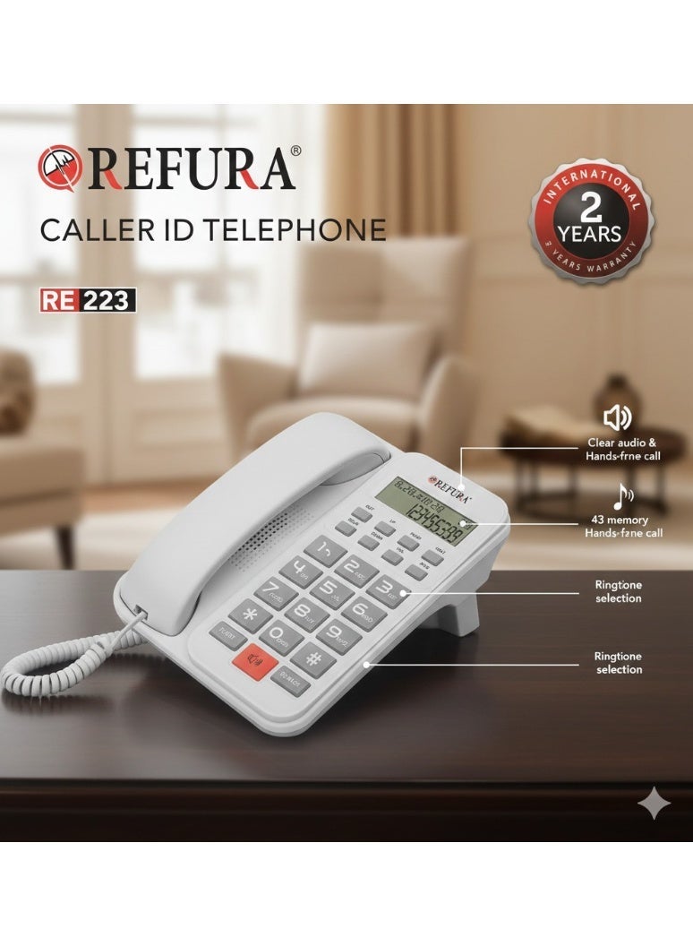 REFURA Large Button Corded Telephone, Wired Home Desktop Landline Phone with Caller ID, Handsfree Speakerphone, LED Screen, 2 Fast Dial White RE-223 - Image 1
